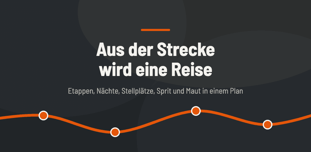 Camperada: Aus der Strecke wird eine Reise. Etappen, Nächte, Stellplätze, Sprit und Maut in einem Plan.